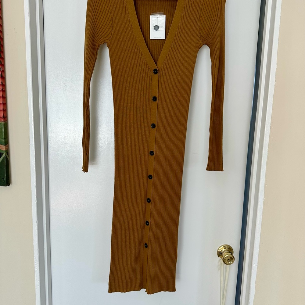 Forever 21 Mustard Long Sleeve Ribbed Dress
